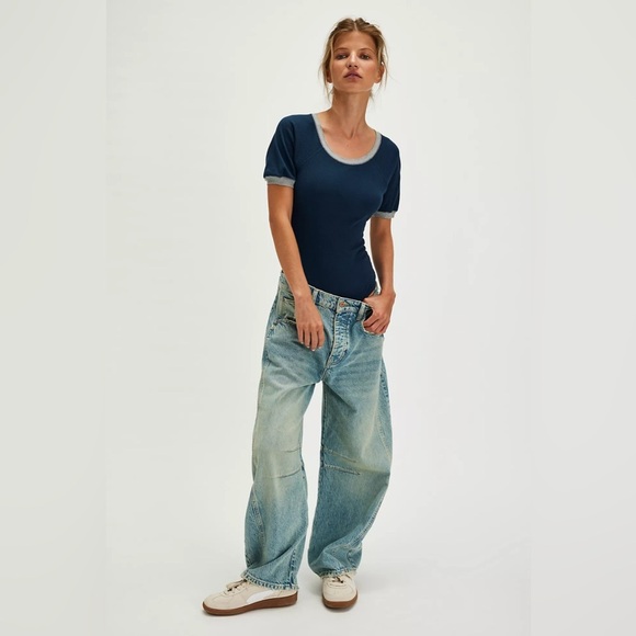 FREE PEOPLE intimately free Lazy Daisy Bodysuit in yellow and gray trim Sz S - Picture 8 of 12